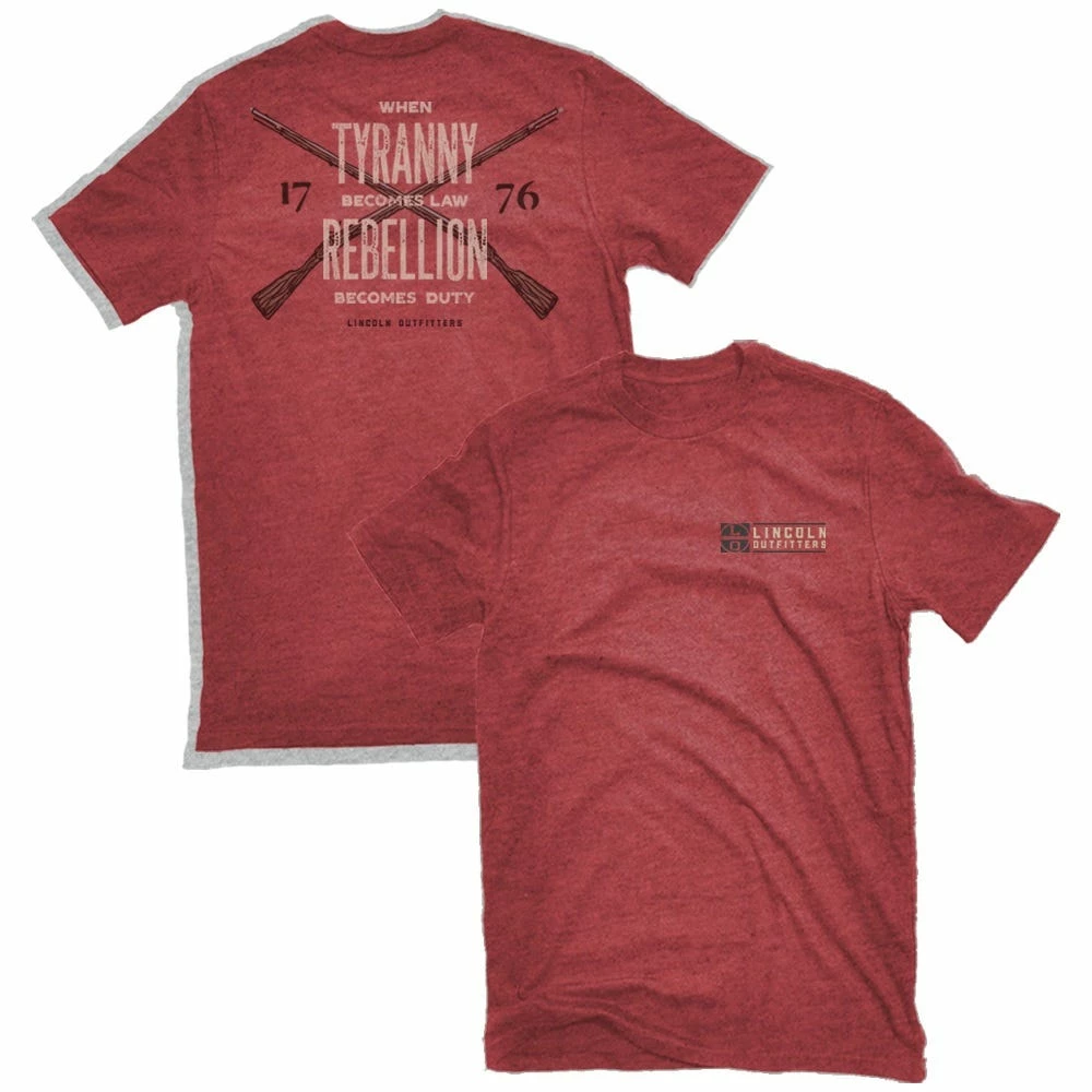 Lincoln Outfitters Men's Short Sleeve Tyranny Rebellion T-Shirt Brick Red Heather - LO-137 - T-Shirts 3 Lincoln Outfitters Men's Short Sleeve Tyranny Rebellion T-Shirt Brick Red Heather - LO-137 - T-Shirts