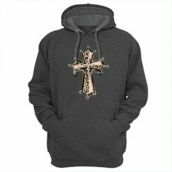 Lincoln Outfitters Cross Design Ladie's Long Sleeve Hoodie, Charcoal Heather - LO-LH27 - Hooded Sweatshirts Women's
