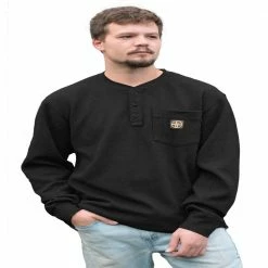 Lincoln Outfitters Men's Long Sleeve Bedford Henley Black - BLK-E0379 - Long Sleeve Shirts